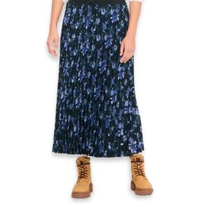 Woolrich Floral Midi A-Line Pleated Skirt Woolrich Blue Black Long